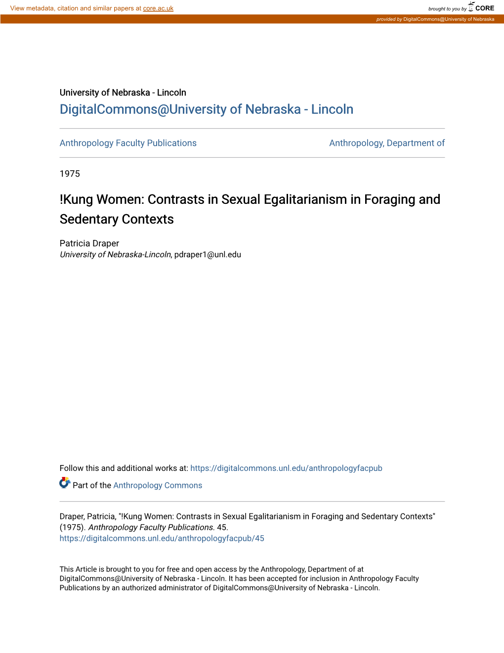 Kung Women: Contrasts in Sexual Egalitarianism in Foraging and Sedentary Contexts