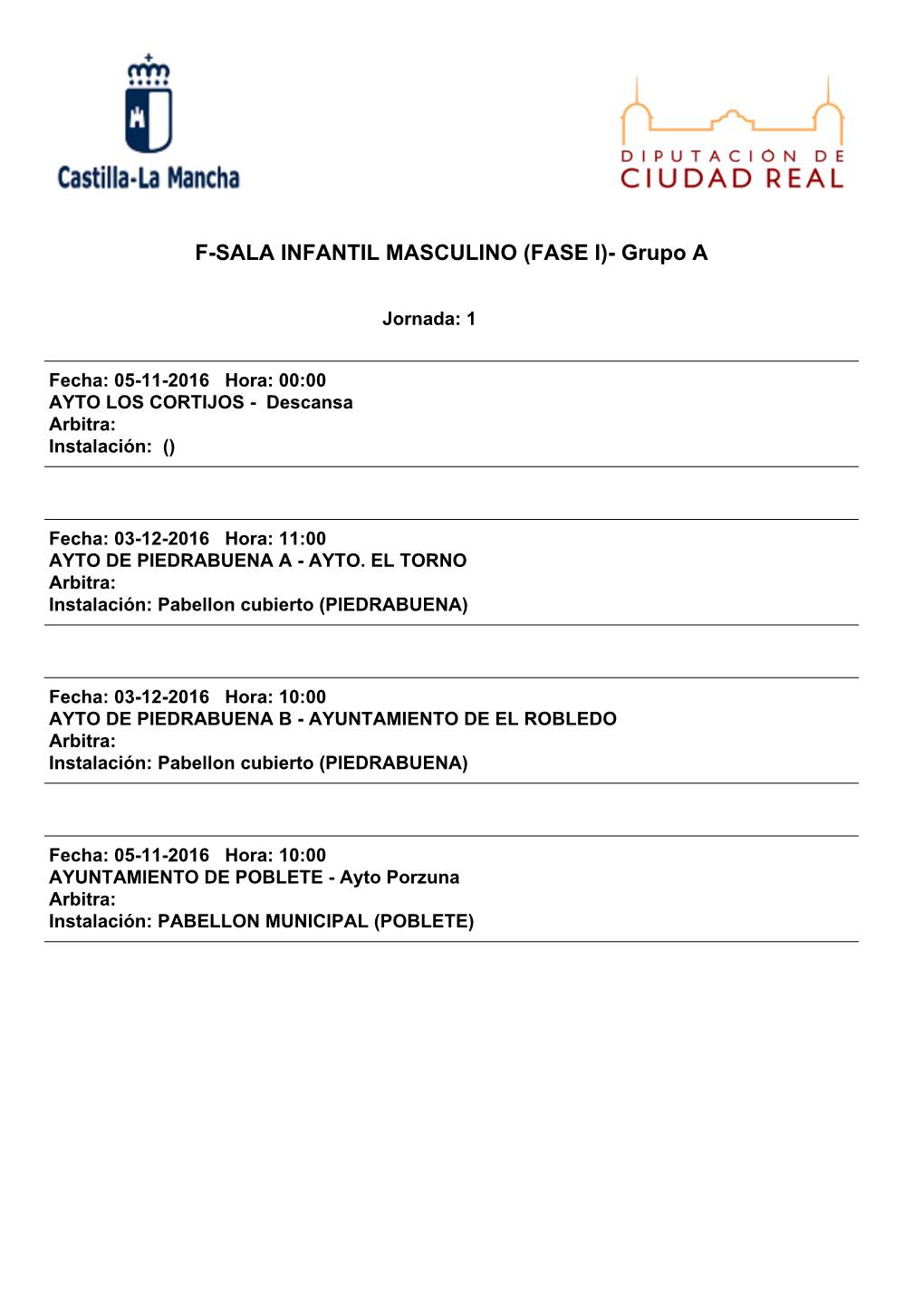 F-SALA INFANTIL MASCULINO (FASE I)- Grupo A