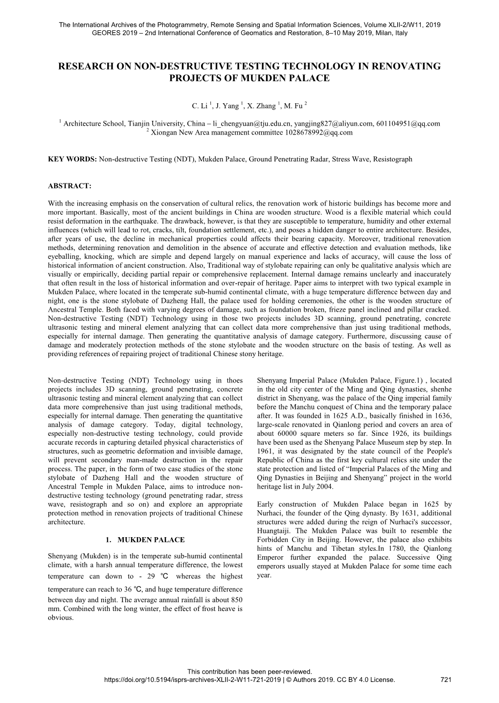 Research on Non-Destructive Testing Technology in Renovating Projects of Mukden Palace