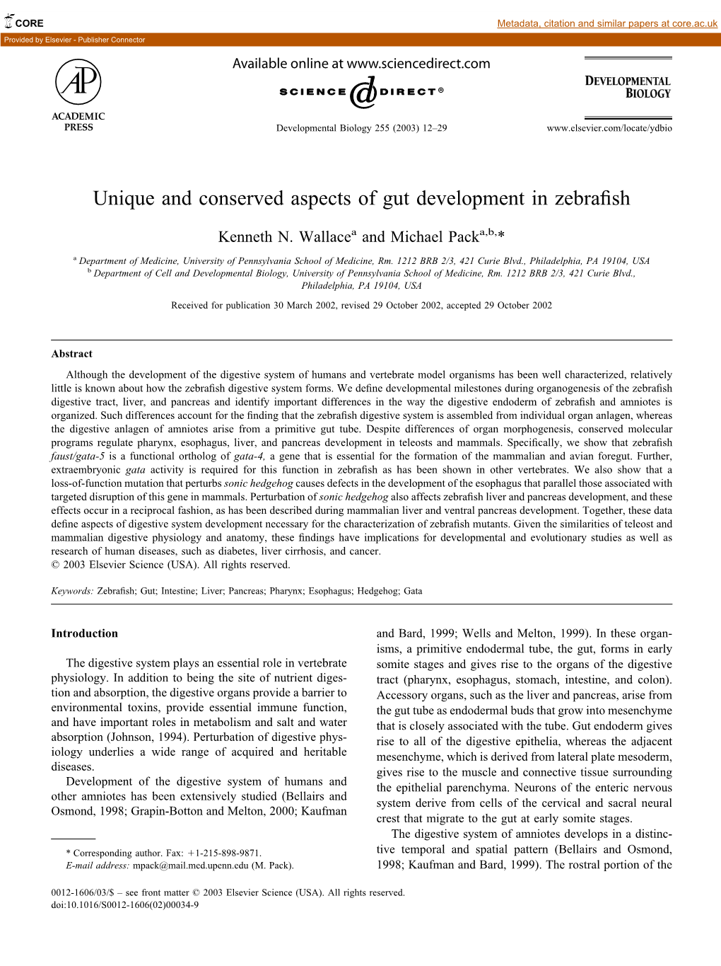 Unique and Conserved Aspects of Gut Development in Zebrafish