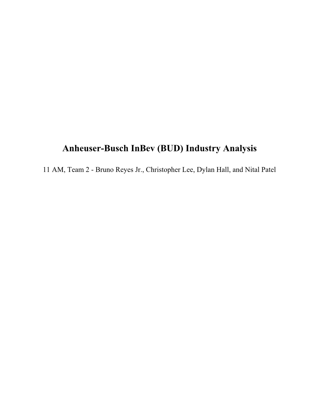 Anheuser-Busch Inbev (BUD) Industry Analysis