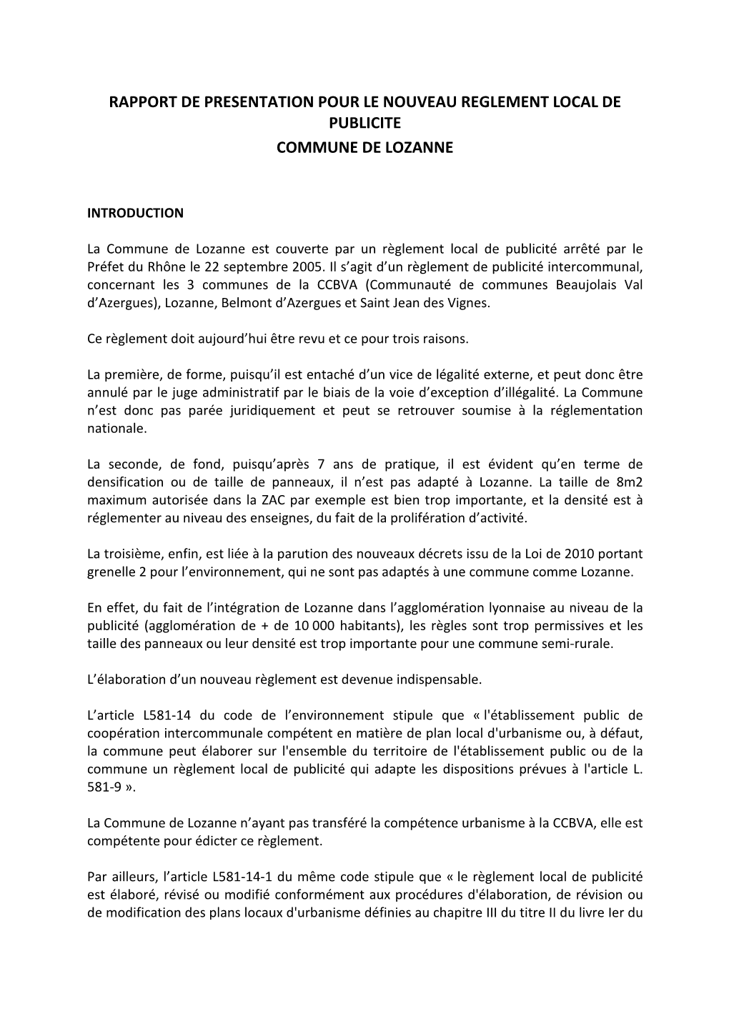 Rapport De Présentation Lozanne Sans Photo
