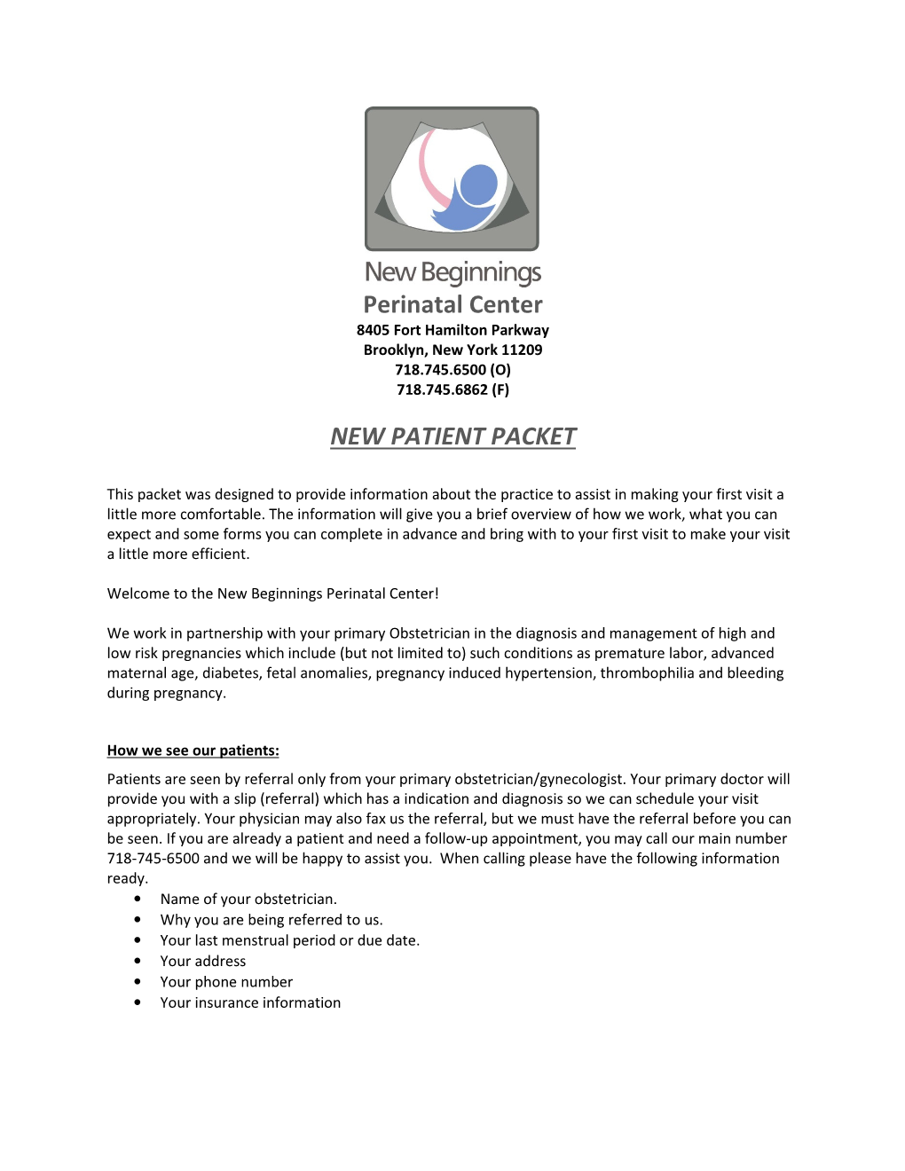 Perinatal Center NEW PATIENT PACKET