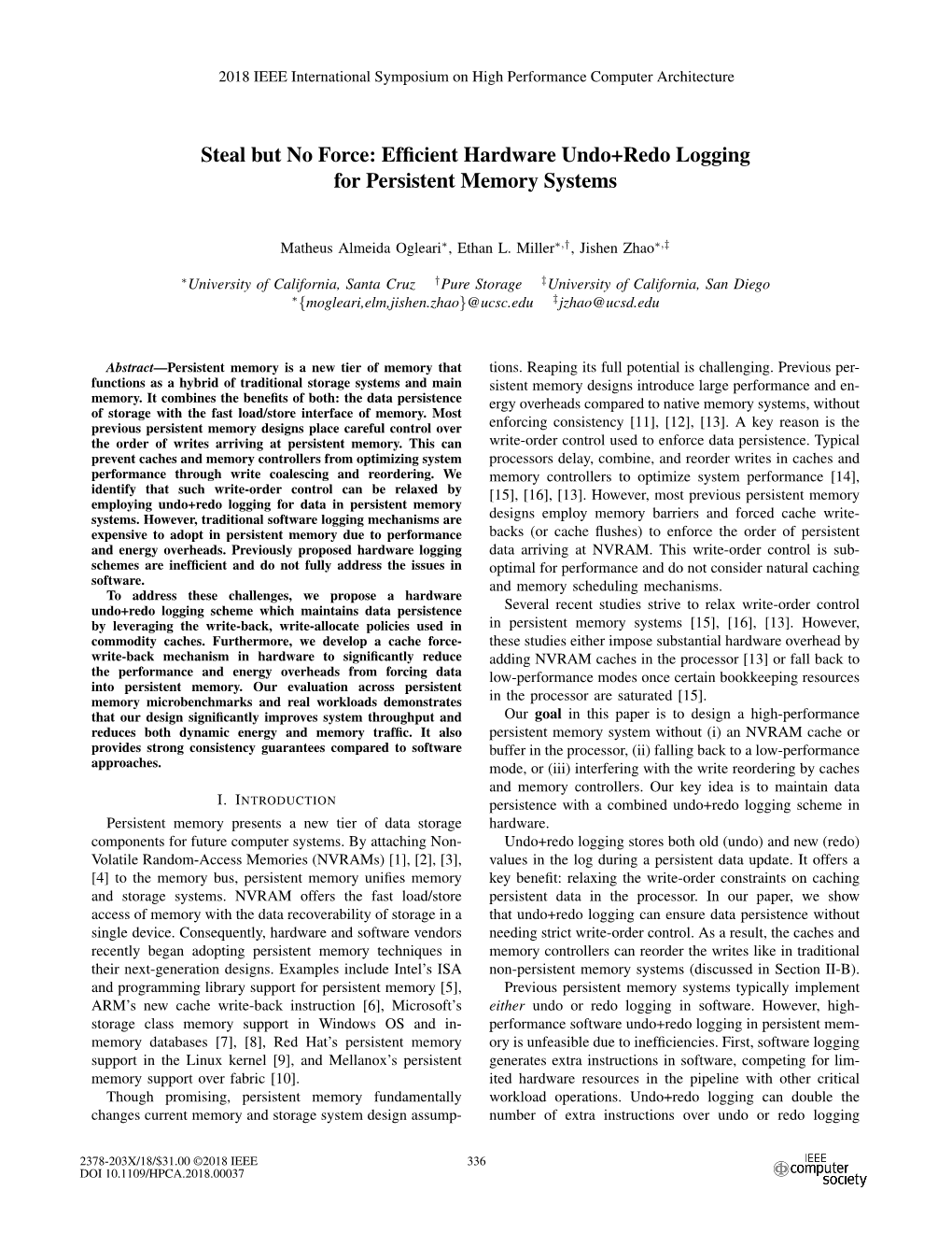 Efficient Hardware Undo+Redo Logging for Persistent Memory