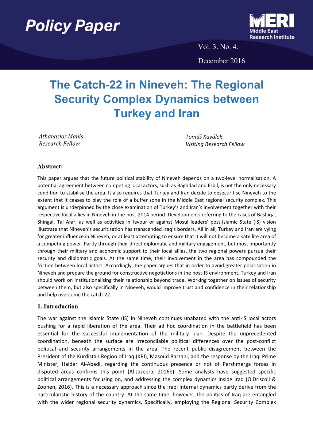 The Regional Security Complex Dynamics Between Turkey and Iran