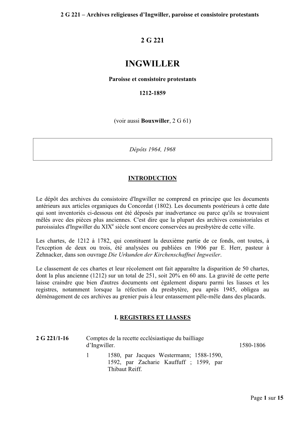 Ingwiller, Paroisse Et Consistoire Protestants