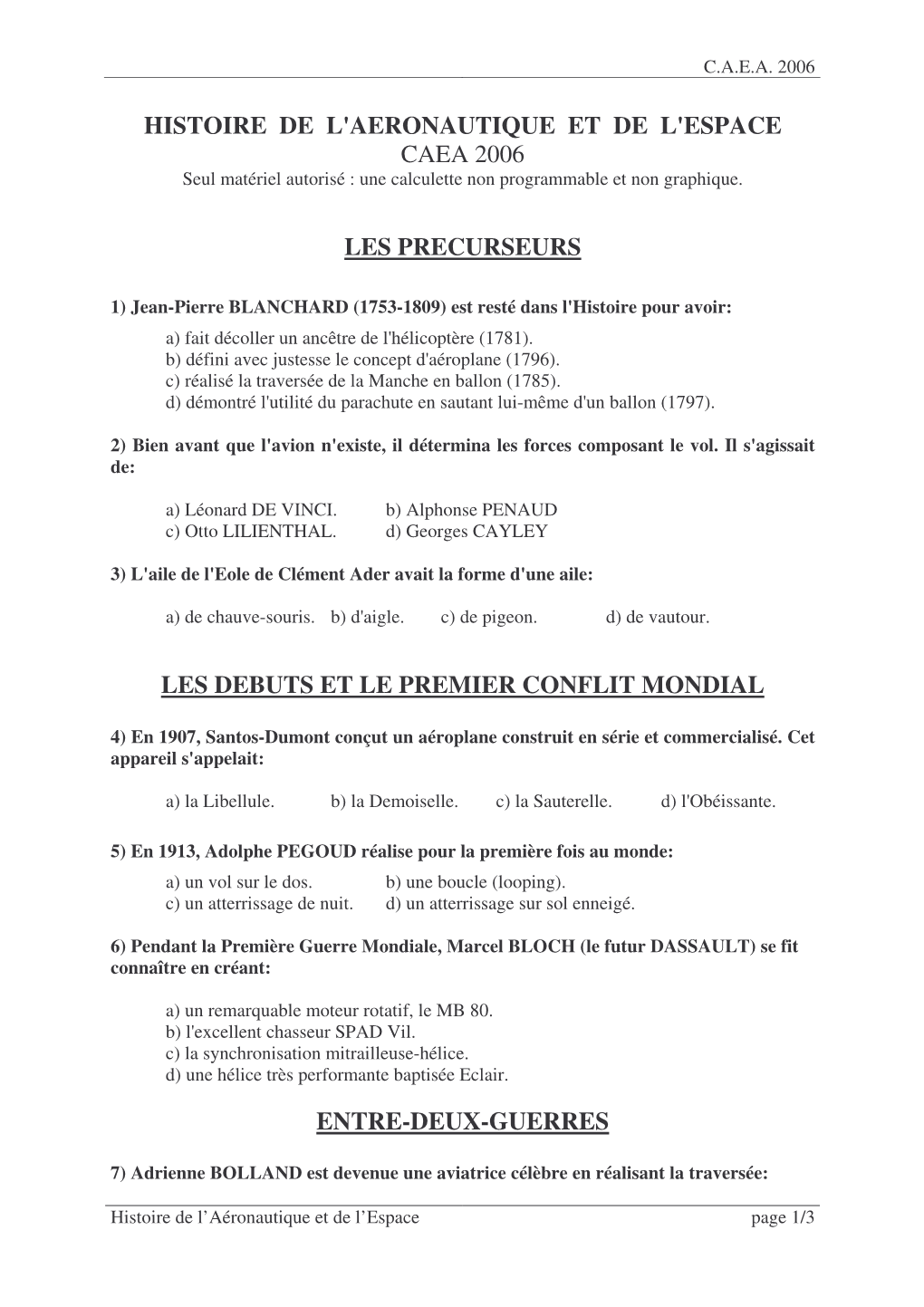 CAEA 2006 Seul Matériel Autorisé : Une Calculette Non Programmable Et Non Graphique