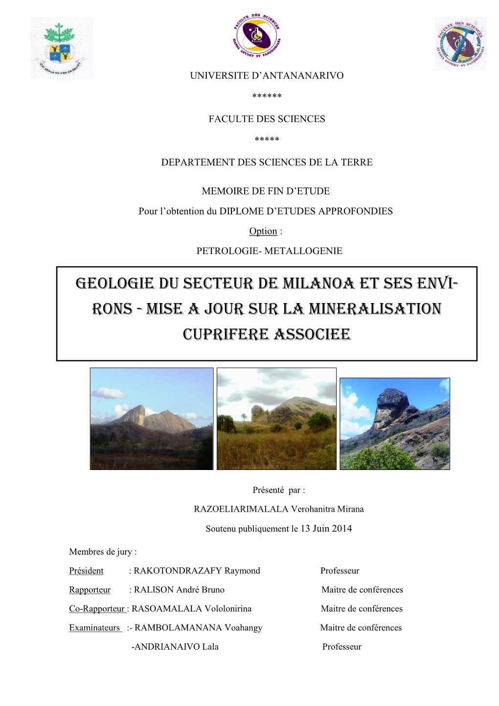 Geologie Du Secteur De Milanoa Et Ses Envi