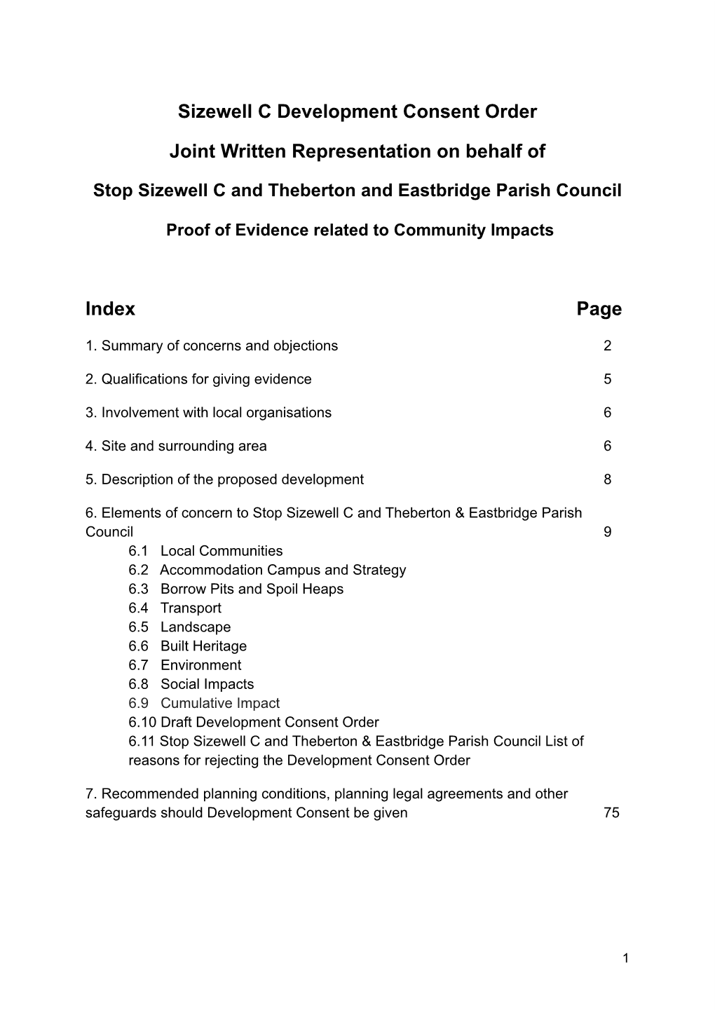 Community Impacts Written Representation Stop Sizewell C and T&E Parish Council