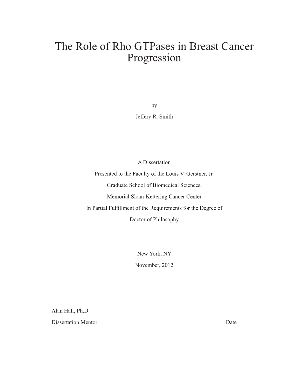 The Role of Rho Gtpases in Breast Cancer Progression