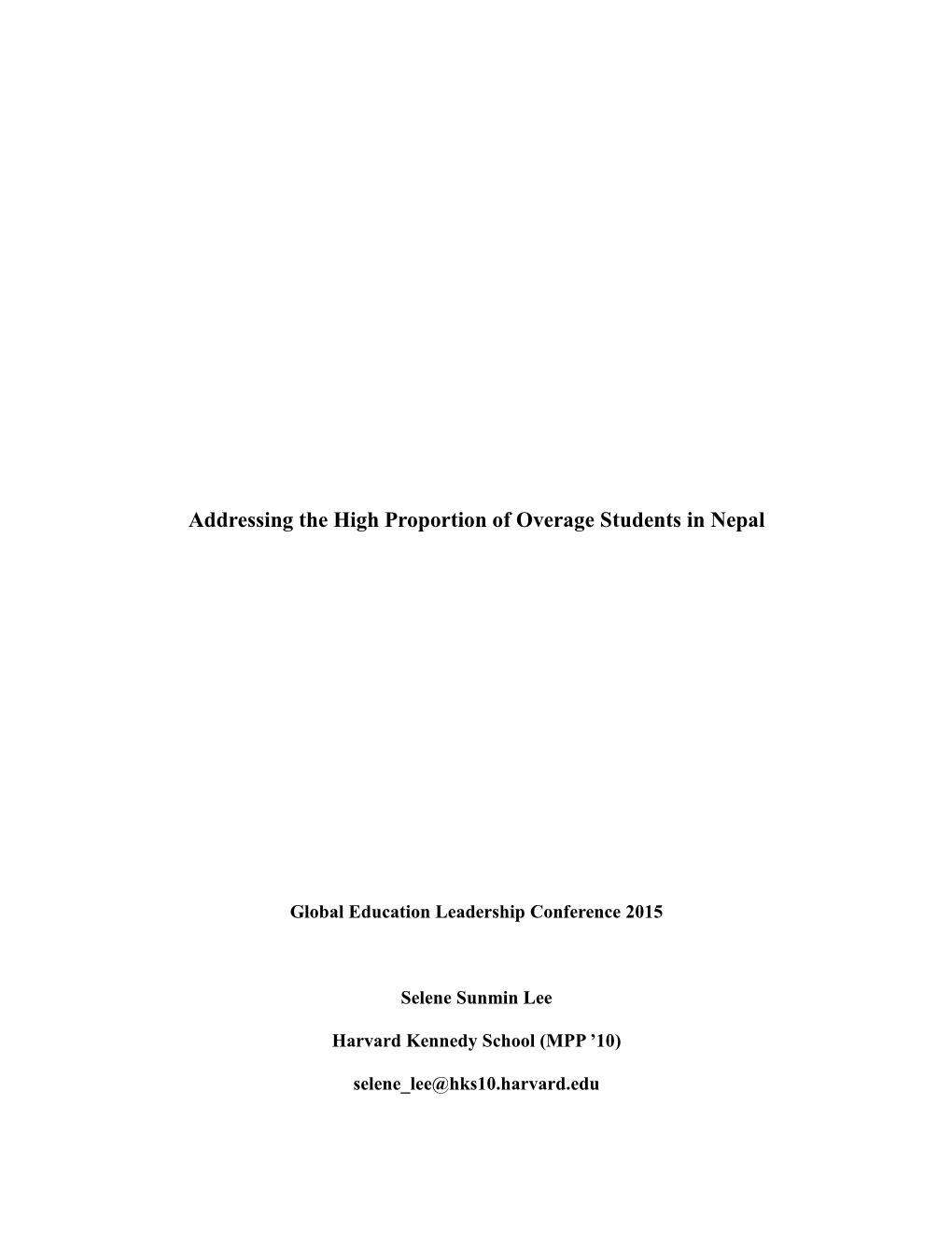 Addressing the High Proportion of Overage Students in Nepal