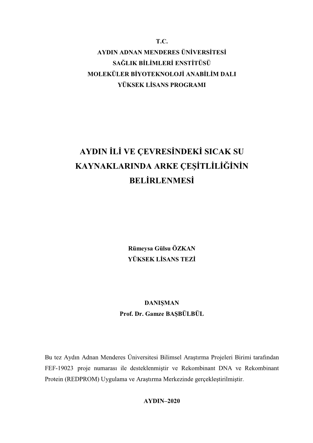 Aydin Ili Ve Çevresindeki Sicak Su Kaynaklarinda Arke Çeşitliliğinin Belirlenmesi