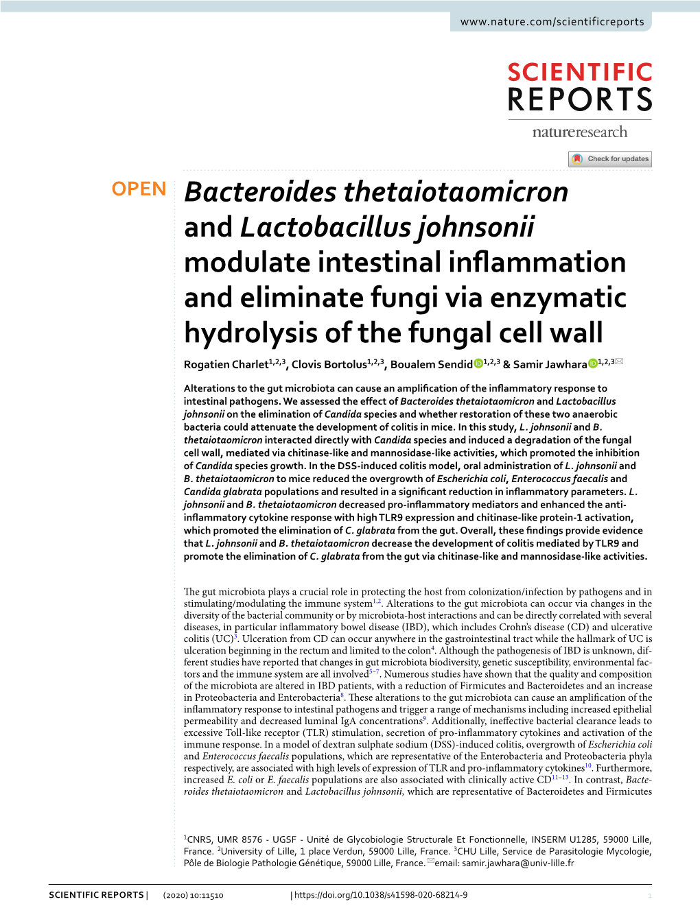 Bacteroides Thetaiotaomicron and Lactobacillus Johnsonii Modulate