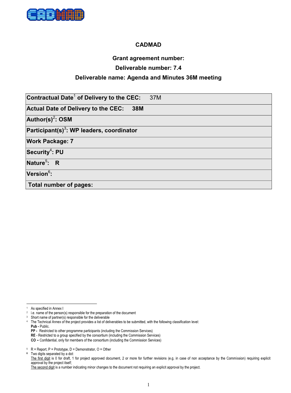 7.4 Deliverable Name: Agenda and Minutes 36M Meeting