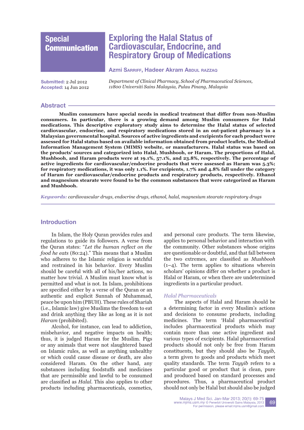 Exploring the Halal Status of Cardiovascular, Endocrine, And