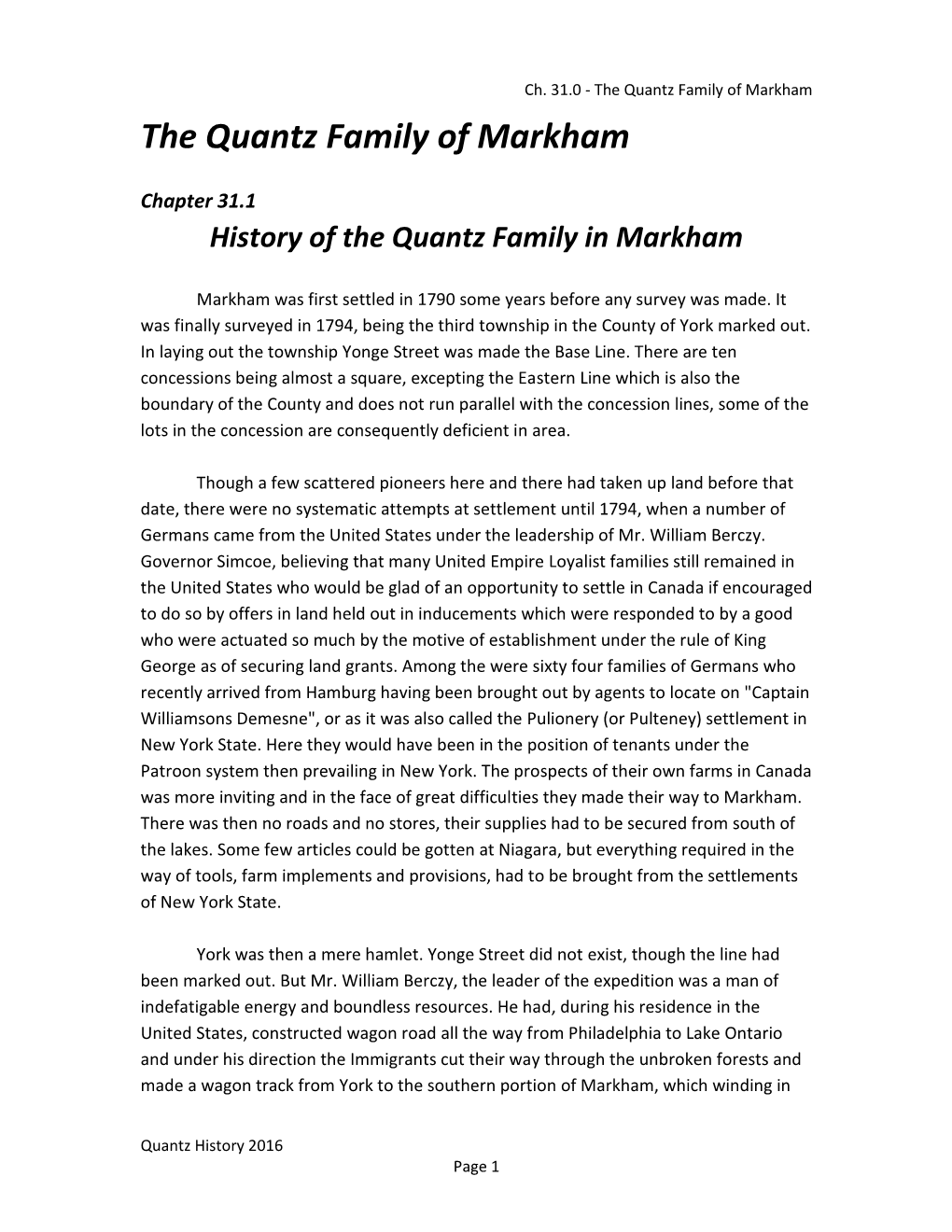 The Quantz Family of Markham the Quantz Family of Markham