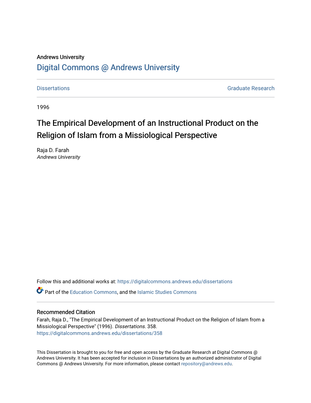 The Empirical Development of an Instructional Product on the Religion of Islam from a Missiological Perspective