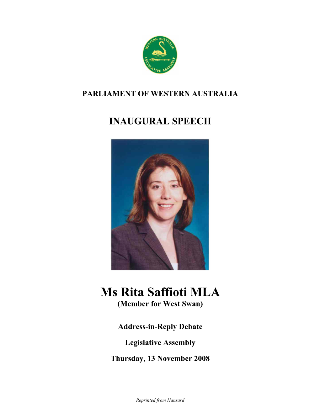 Ms Rita Saffioti MLA (Member for West Swan)