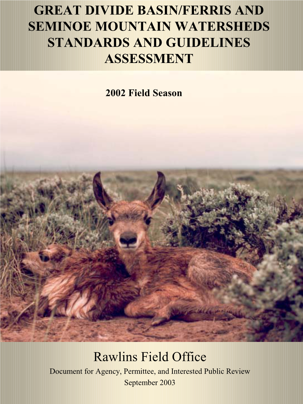 GREAT DIVIDE BASIN/FERRIS and SEMINOE MOUNTAIN WATERSHEDS STANDARDS and GUIDELINES ASSESSMENT Rawlins Field Office