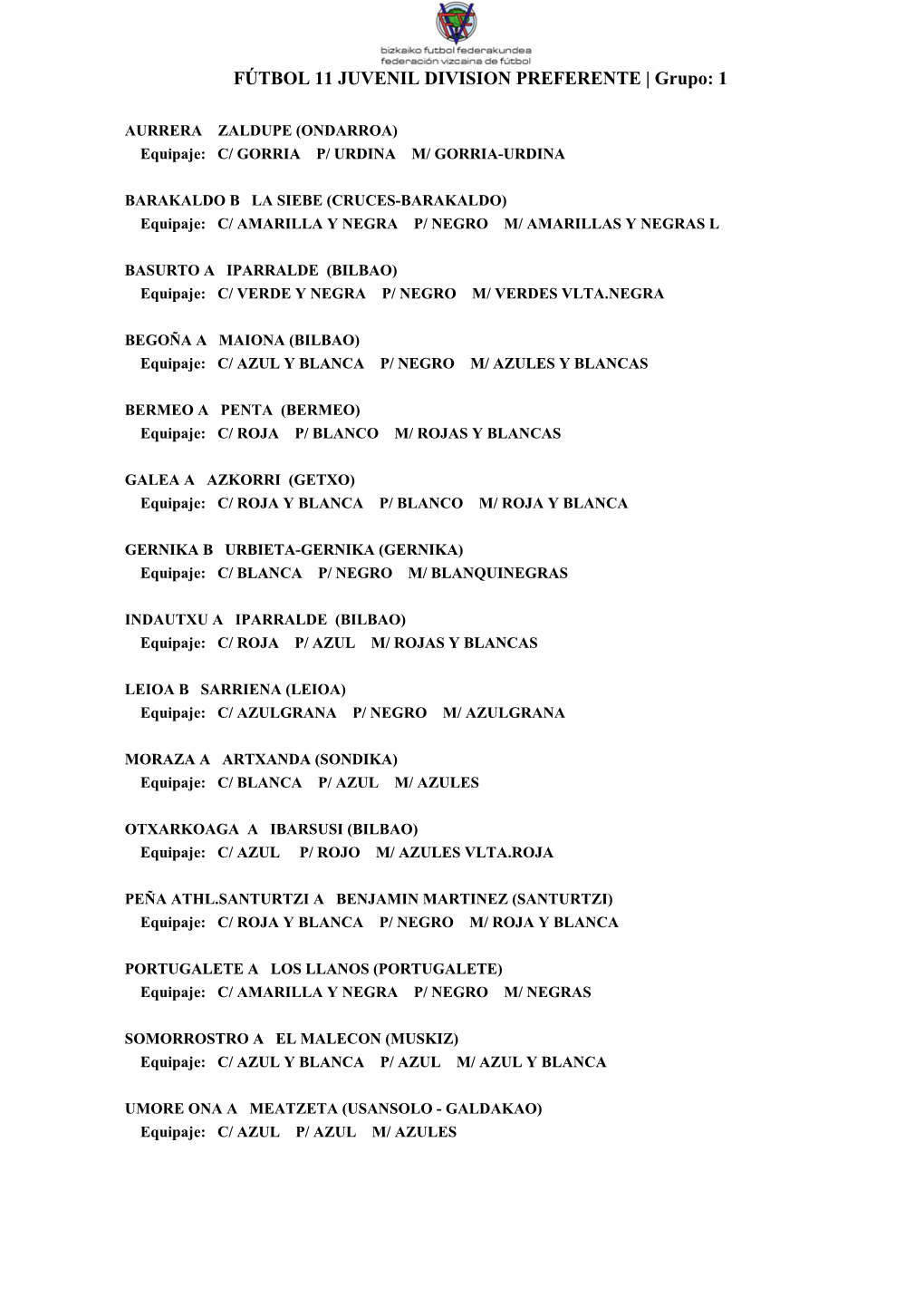 FÚTBOL 11 JUVENIL DIVISION PREFERENTE | Grupo: 1