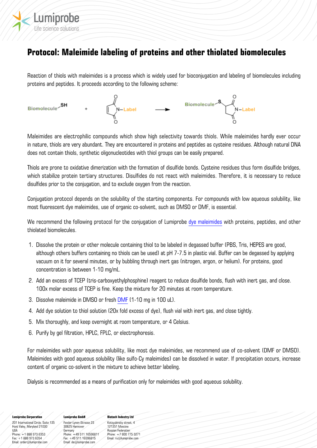 Maleimide Labeling of Proteins and Other Thiolated Biomolecules