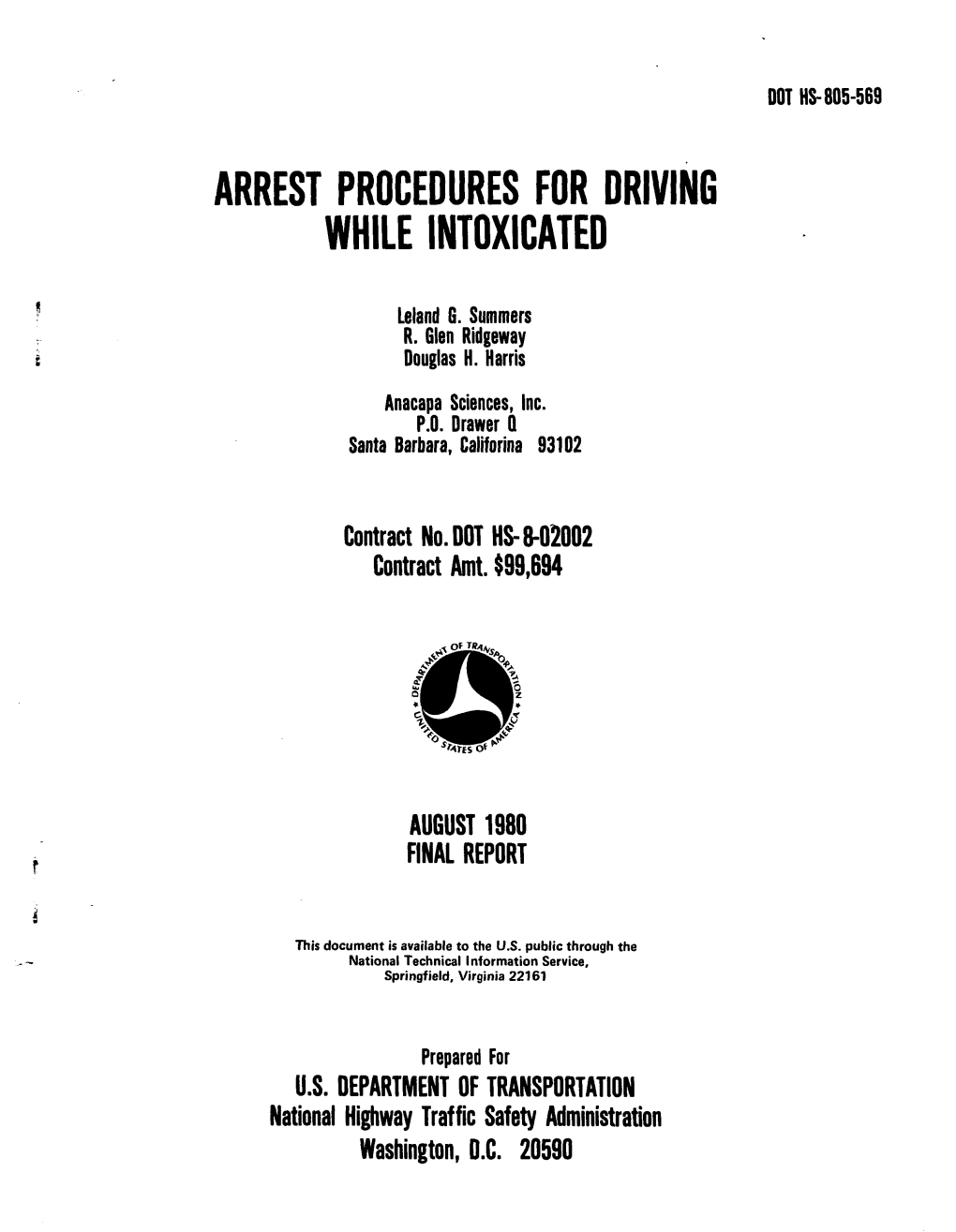 Arrest Procedures for Driving While Intoxicated