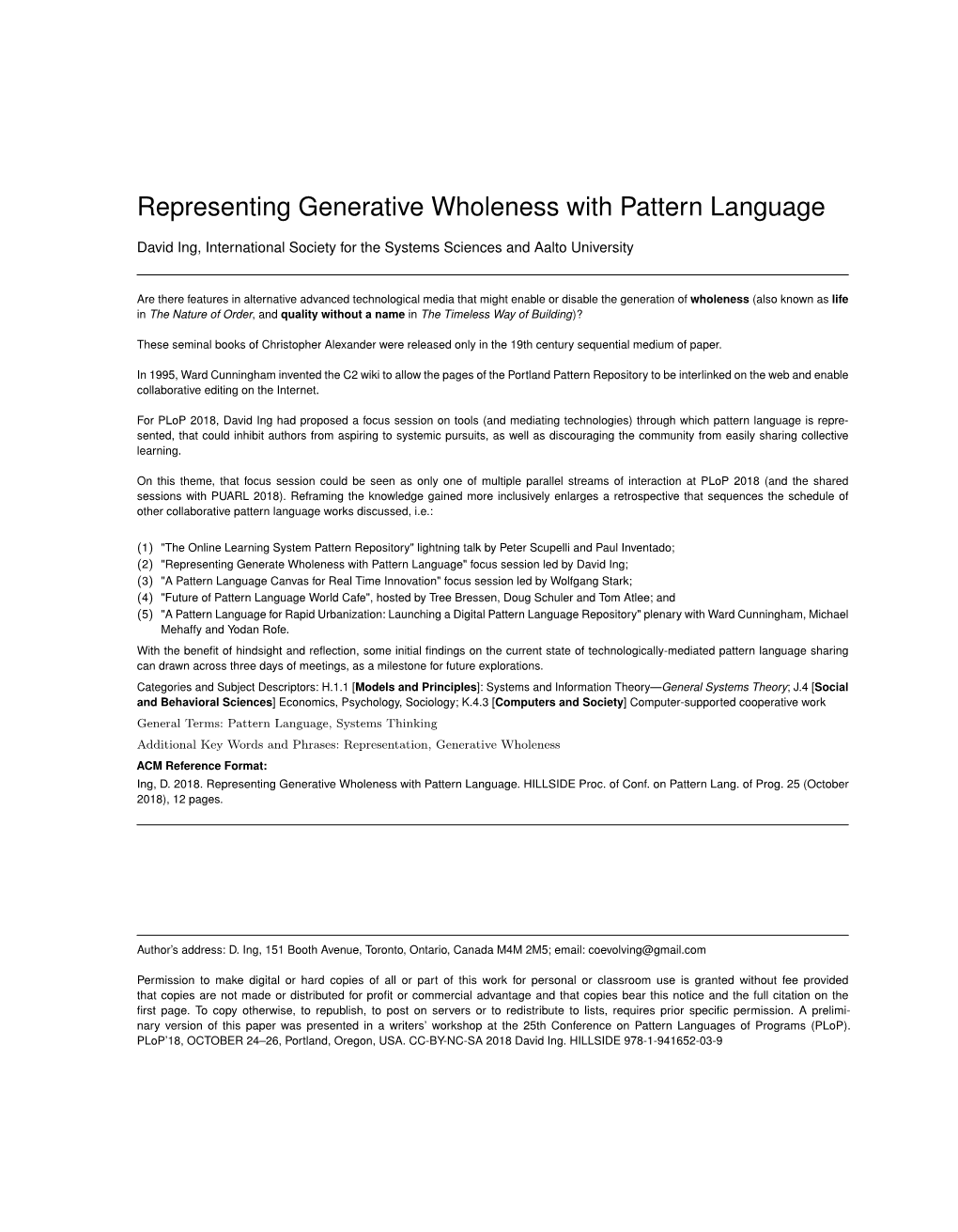 Representing Generative Wholeness with Pattern Language