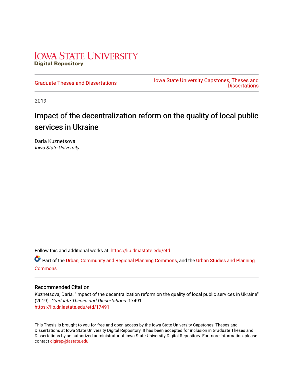 Impact of the Decentralization Reform on the Quality of Local Public Services in Ukraine