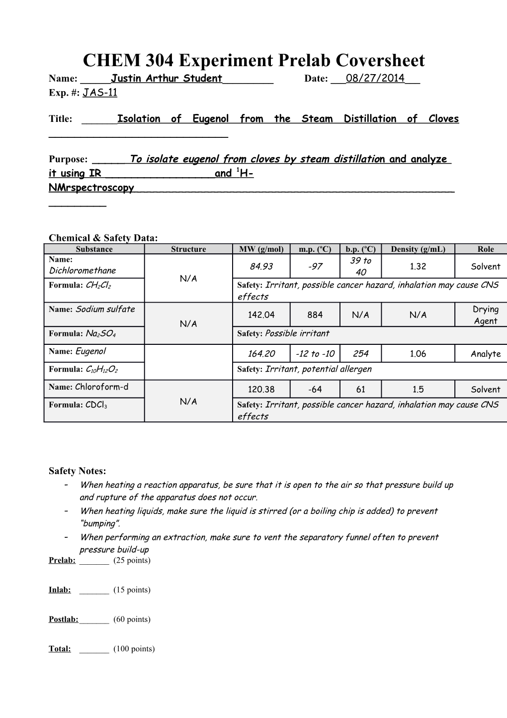 Isolation of Eugenol from Cloves by Steam Distillation and Its Identification by Infrared s1