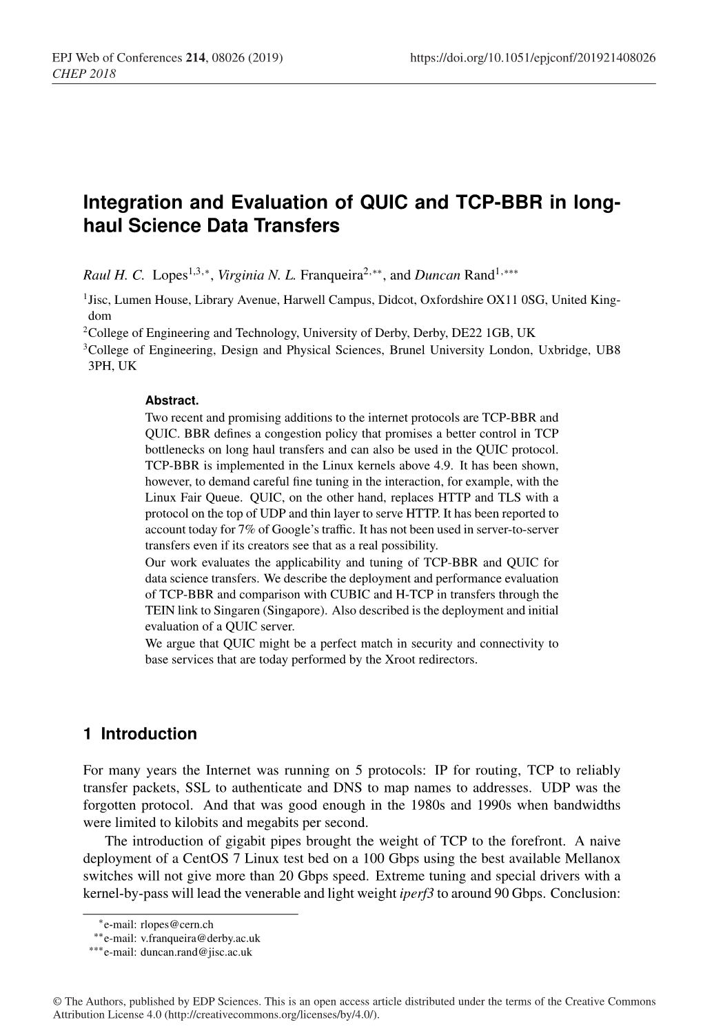 Integration and Evaluation of QUIC and TCP-BBR in Longhaul Science Data Transfers