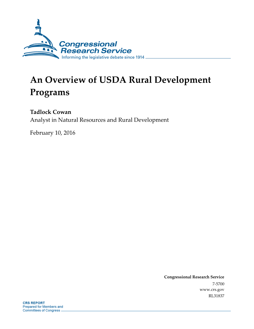 An Overview of USDA Rural Development Programs