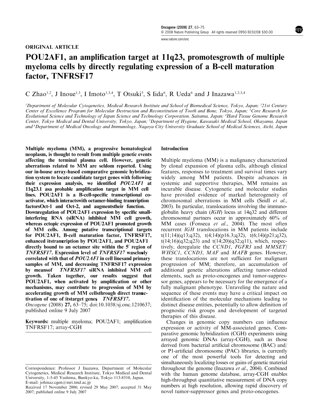 POU2AF1, an Amplification Target at 11Q23, Promotes Growth of Multiple