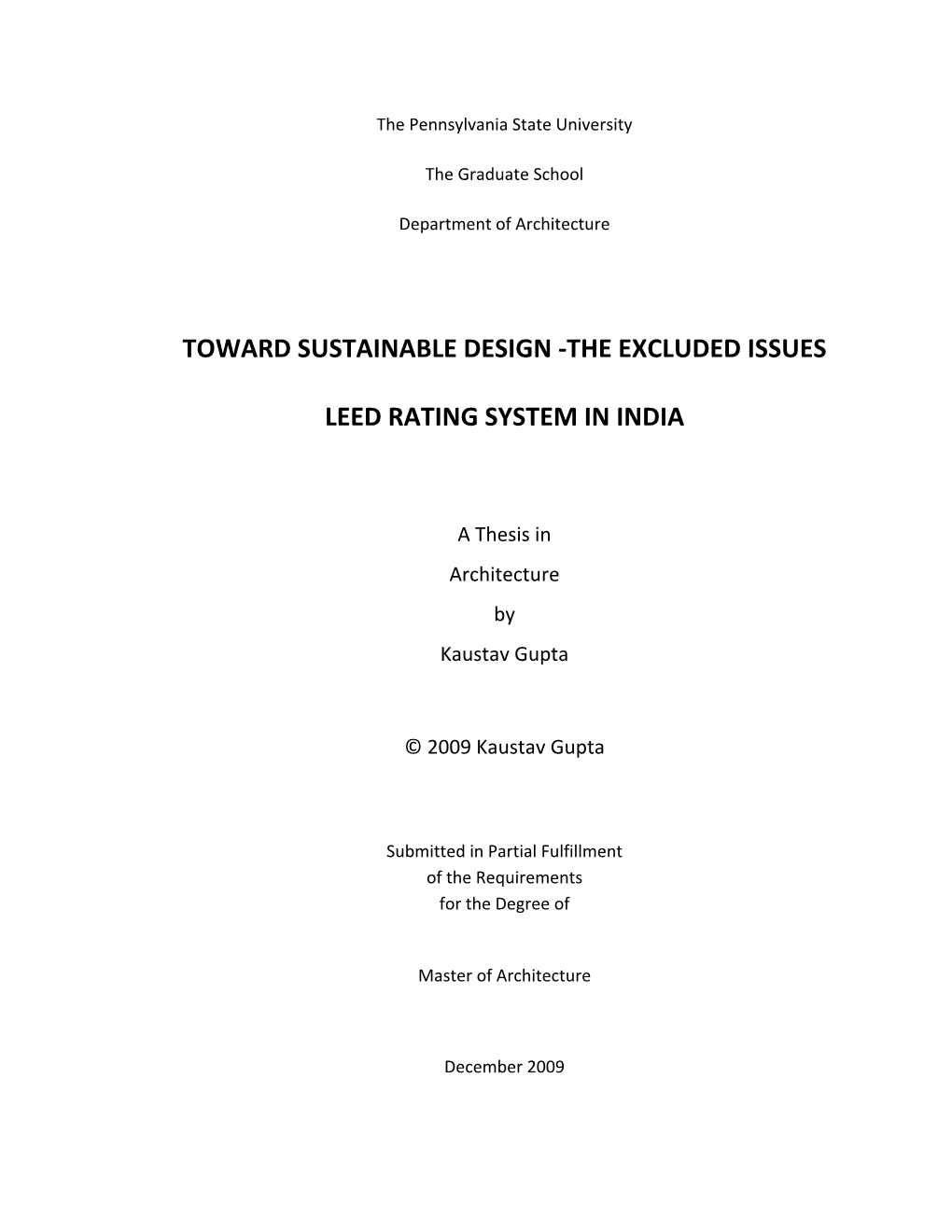 Toward Sustainable Design -The Excluded Issues Leed Rating System