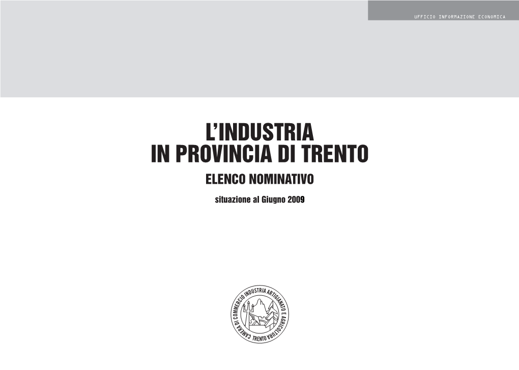 L'industria in Provincia Di Trento - Situazione Al Giugno 2009