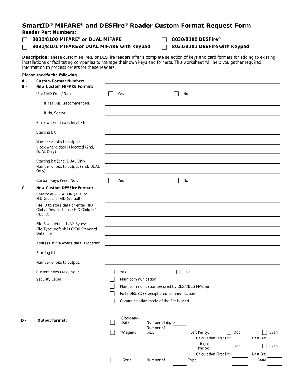 Smartid Custom Format Reader Ordering Guide