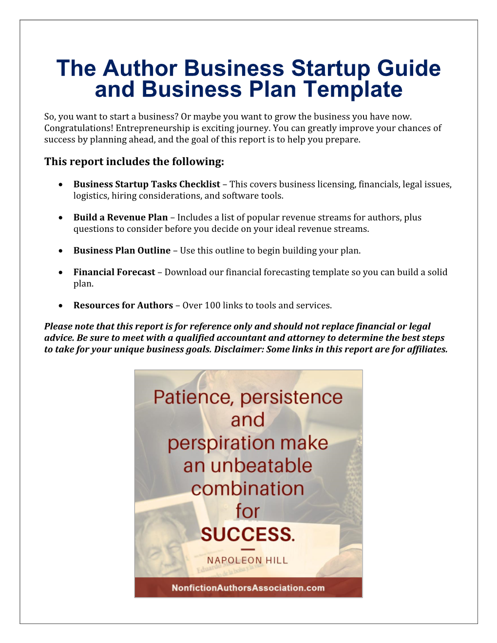 The Author Business Startup Guide and Business Plan Template