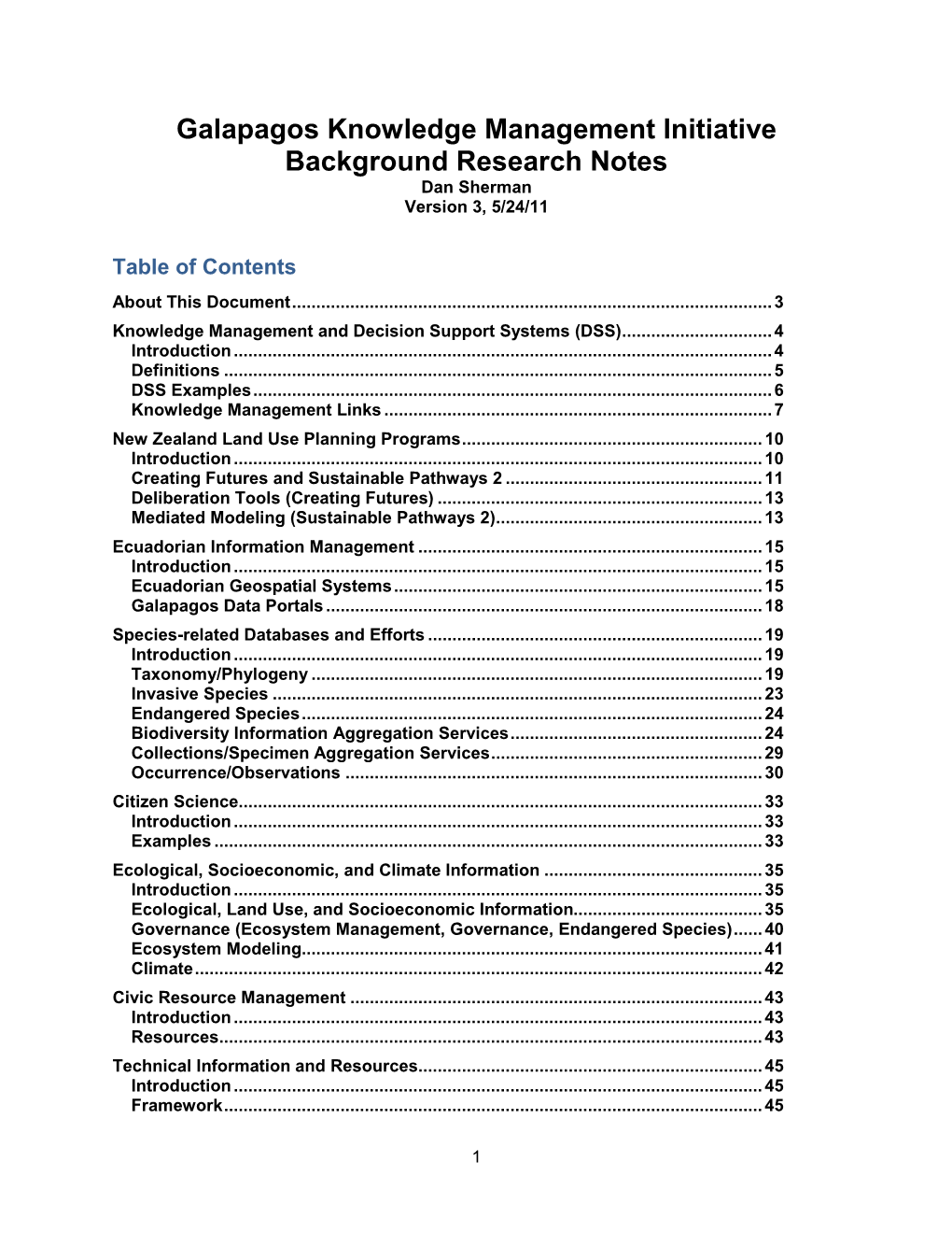 Galapagos Knowledge Management Initiative Background Notes