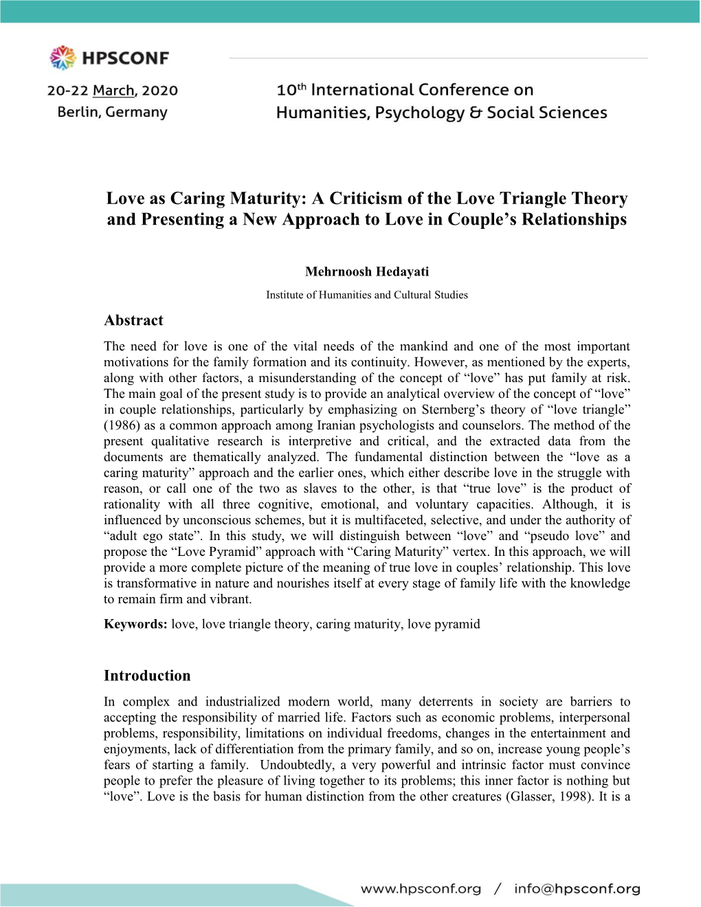 A Criticism of the Love Triangle Theory and Presenting a New Approach to Love in Couple’S Relationships