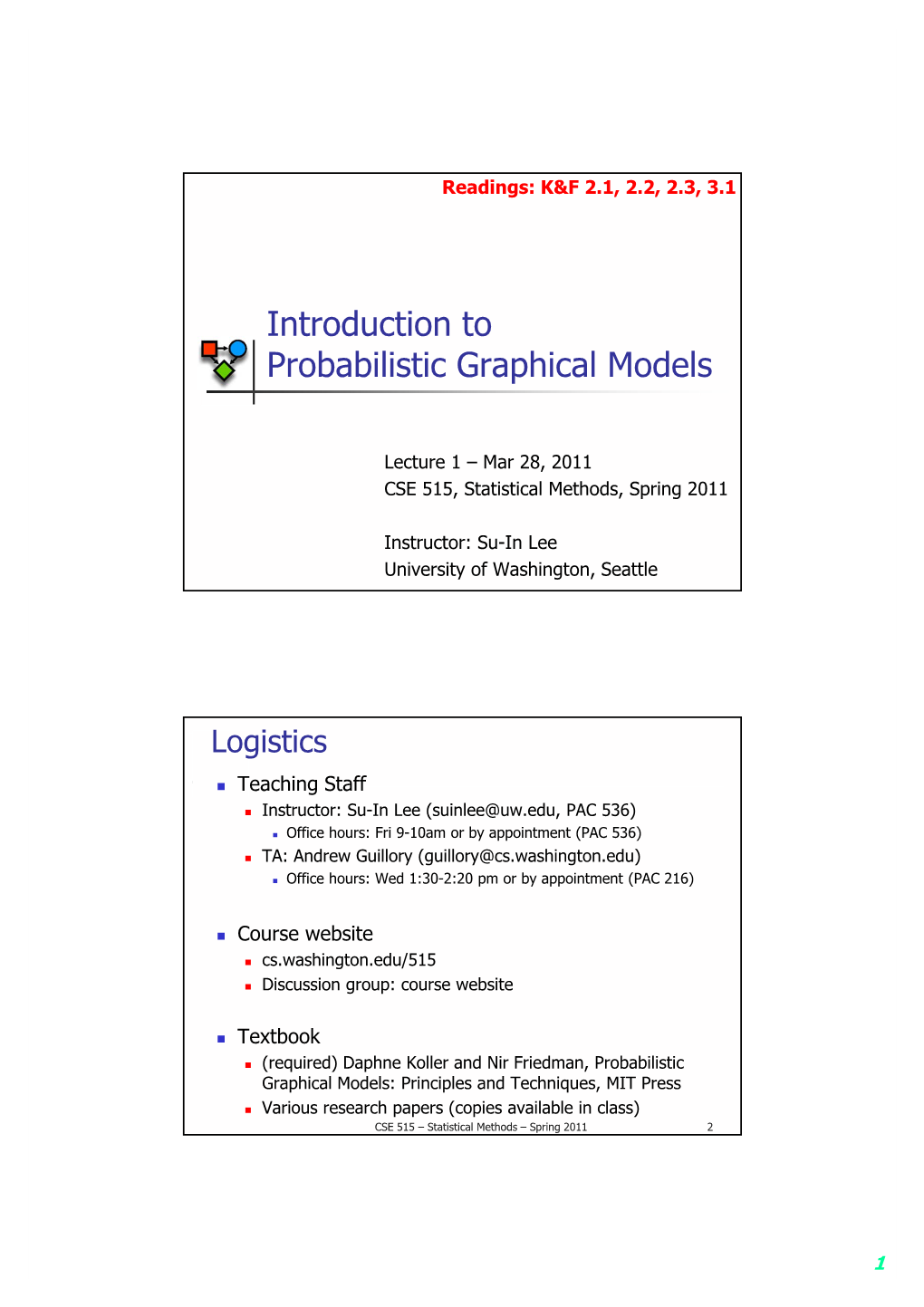Introduction to Probabilistic Graphical Models