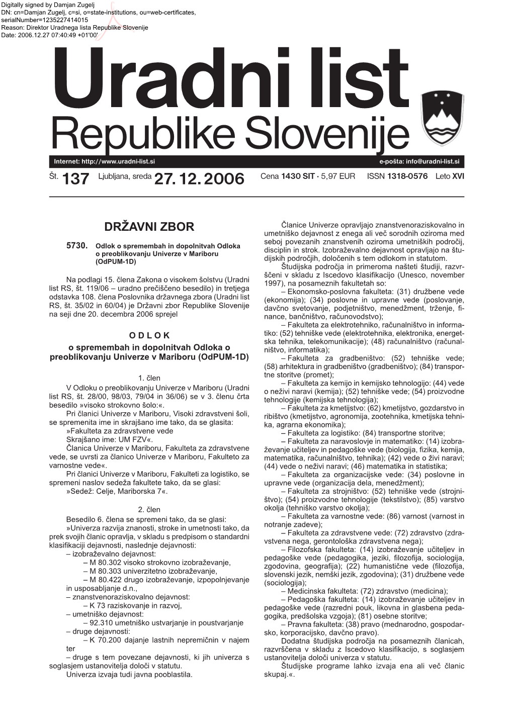 Uradni List RS, Št. 137/2006 – Uredbeni