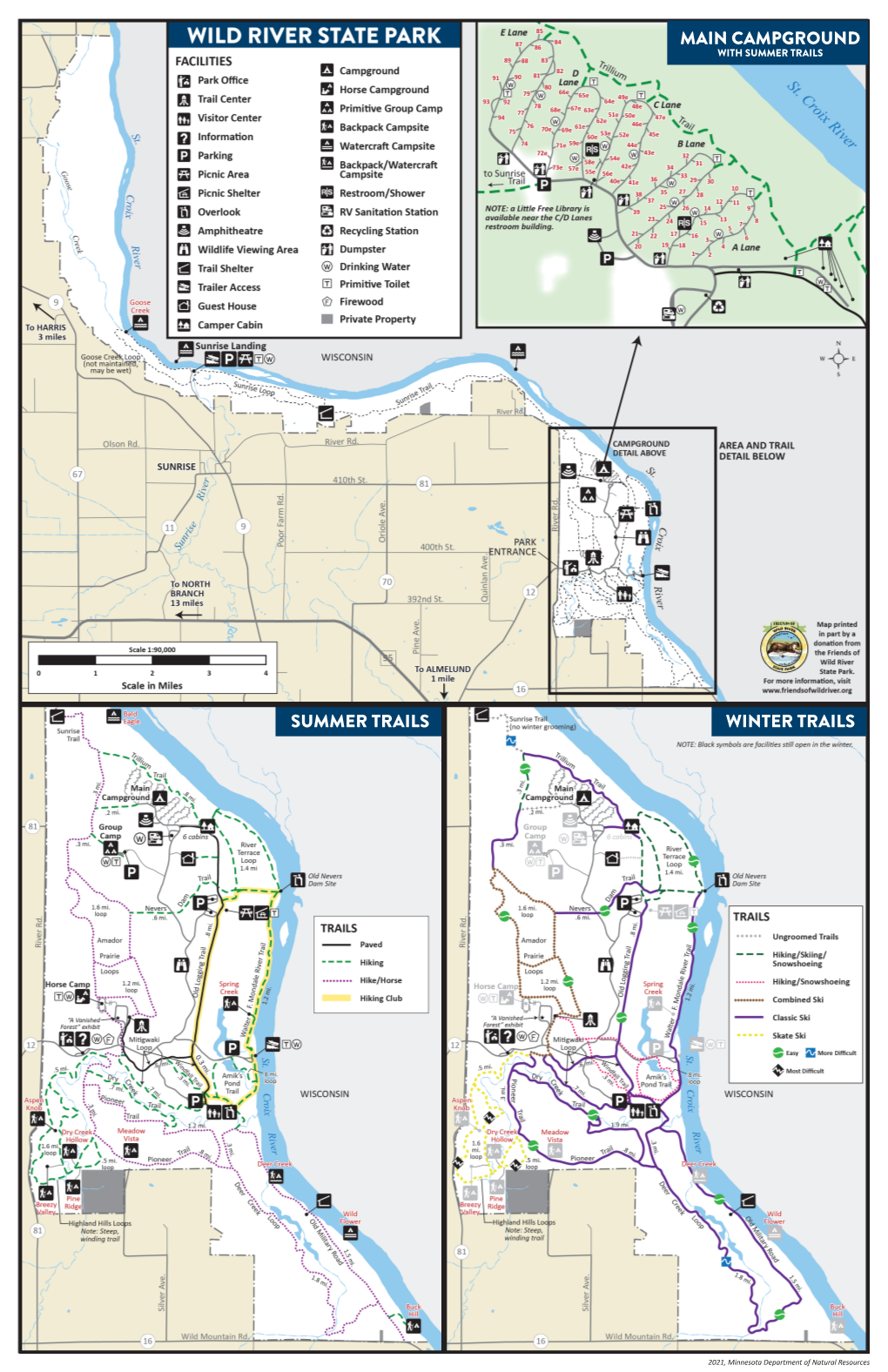 Map of Wild River State Park Trails and Facilities