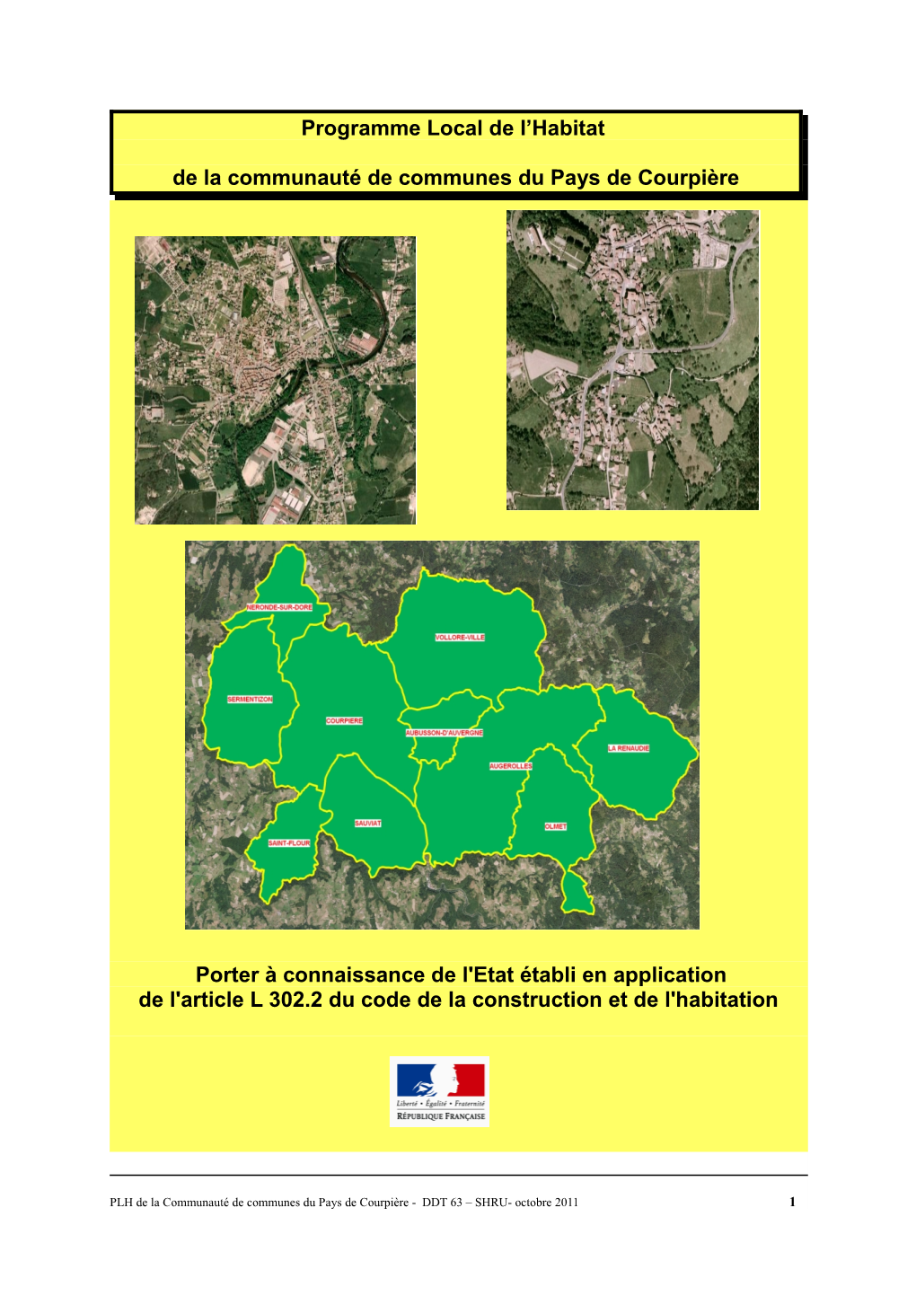 Programme Local De L'habitat De La Communauté De Communes Du Pays De Courpière Porter À Connaissance De L'etat Établi En A