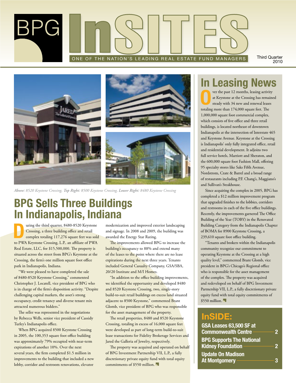 BPG Sells Three Buildings in Indianapolis, Indiana in Leasing