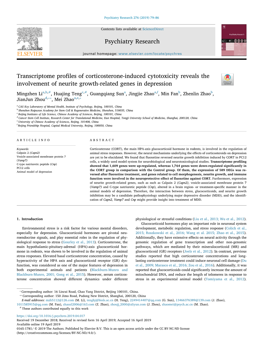 Transcriptome Profiles of Corticosterone-Induced Cytotoxicity