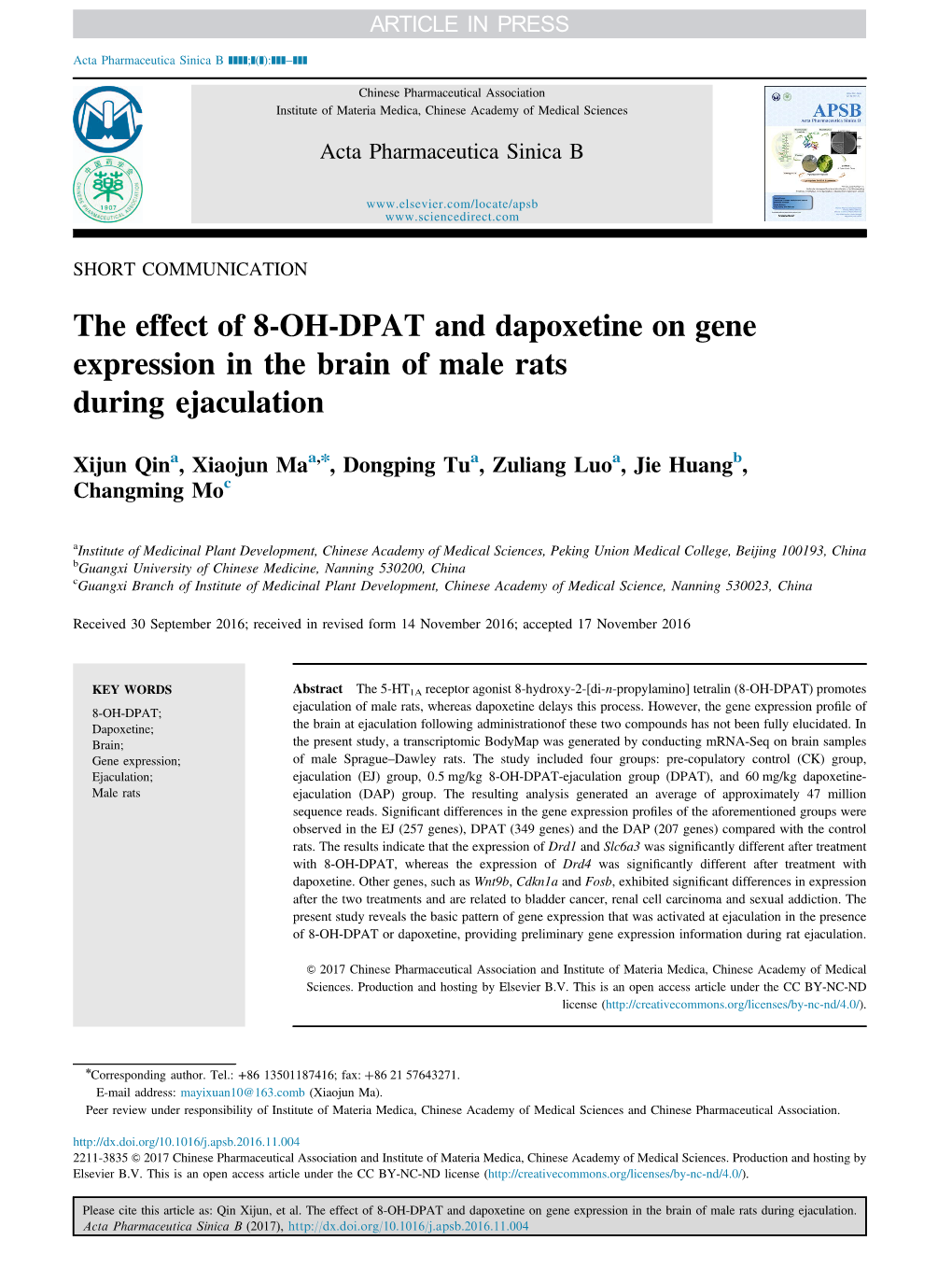 The Effect of 8-OH-DPAT and Dapoxetine on Gene Expression in the Brain of Male Rats During Ejaculation