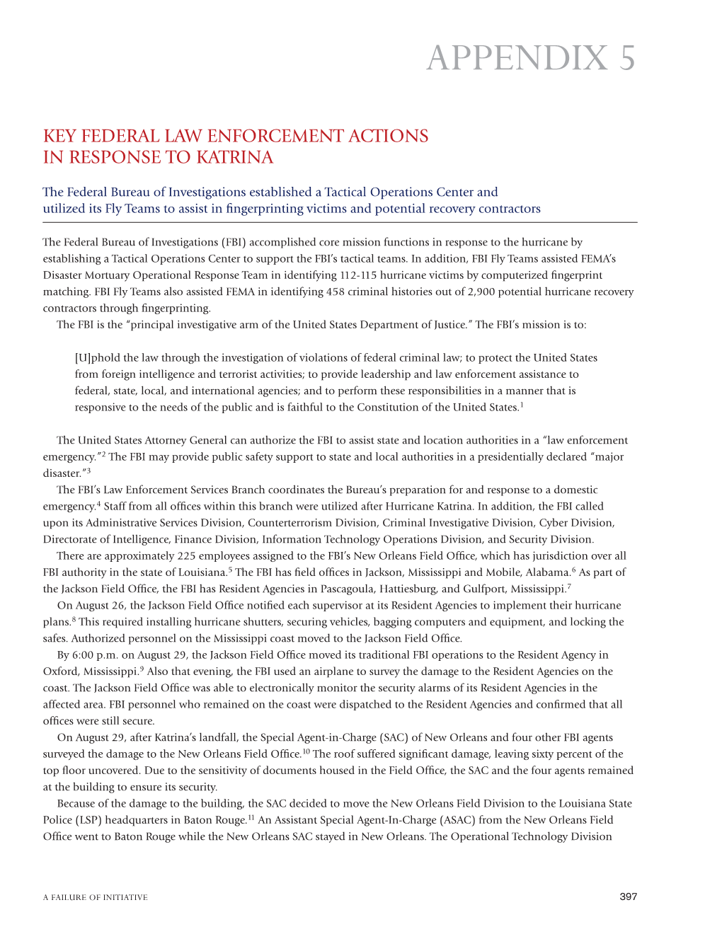 Appendix 5: Key Federal Law Enforcement Activities