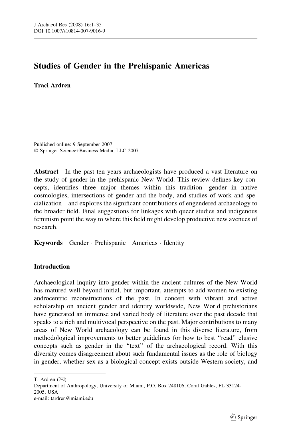 Gender Studies in Prehispanic Archaeology