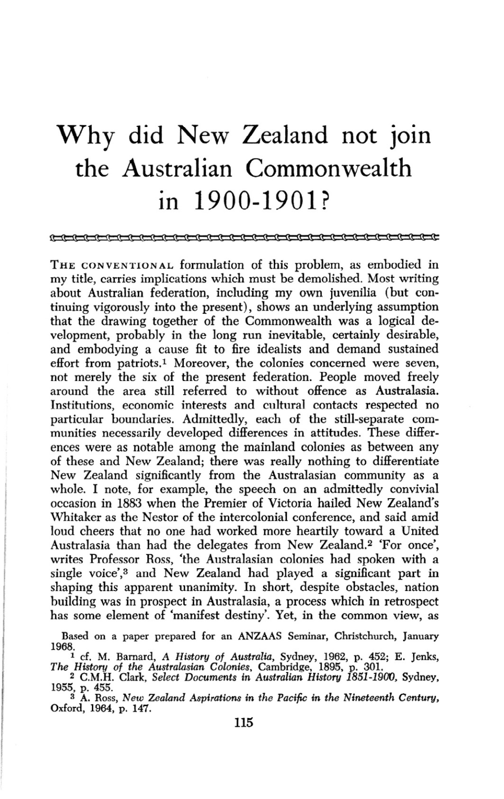 Why Did New Zealand Not Join the Australian Commonwealth in 1900-1901?