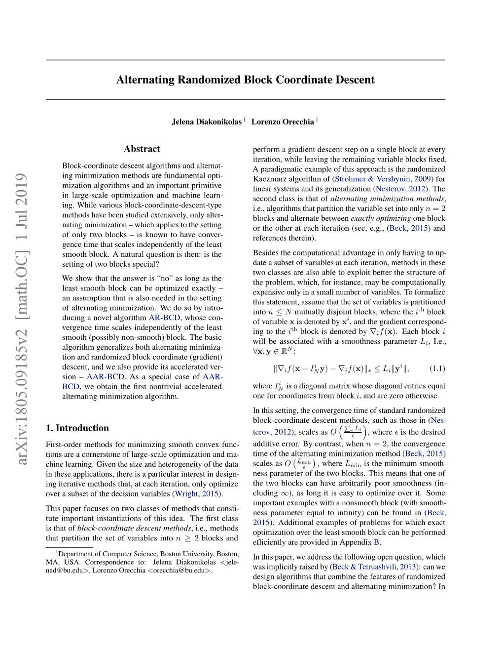 Alternating Randomized Block Coordinate Descent