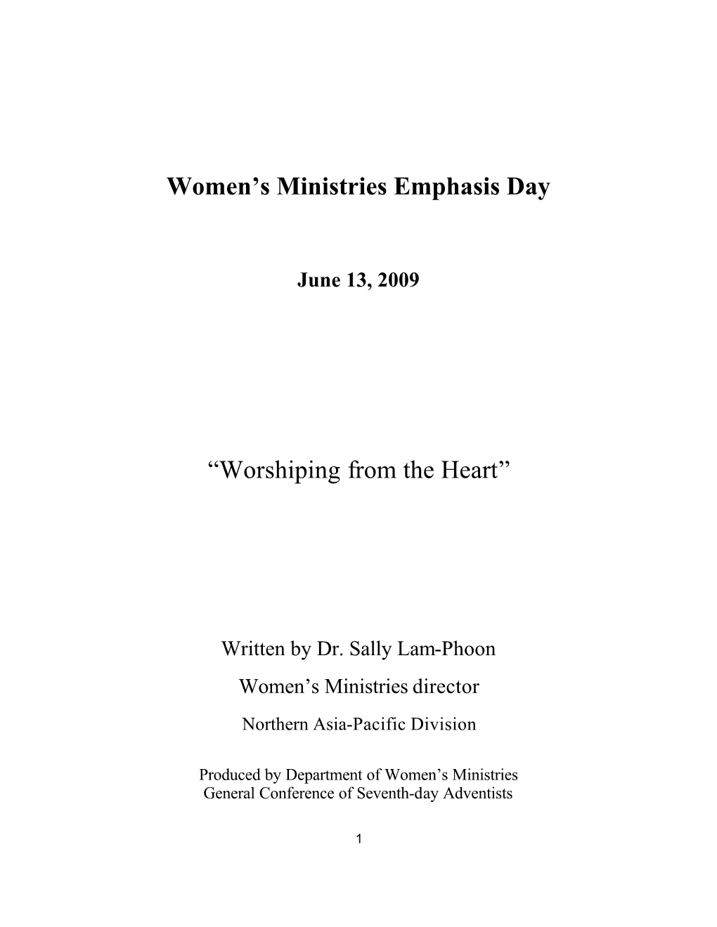 Women's Ministries Emphasis Day “Worshiping from the Heart”
